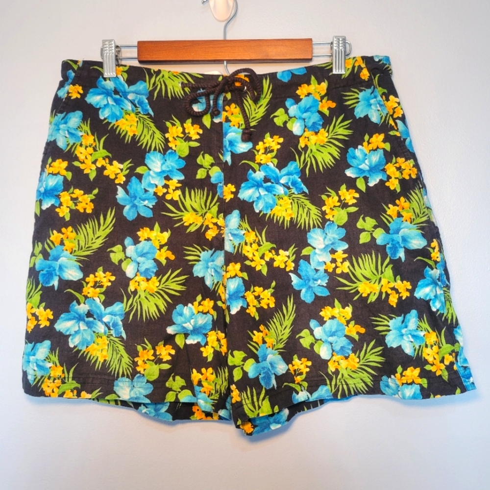 Jones New York Sport Cotton & Linen Floral Shorts Womens Size 14 Casual Vintage
